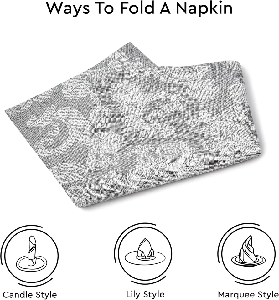 Tavolo Da Pranzo Tovaglioli Set Di 6 I 45X45 Cm I Floreale Grigio Stampato in St - Immagine 4 di 4