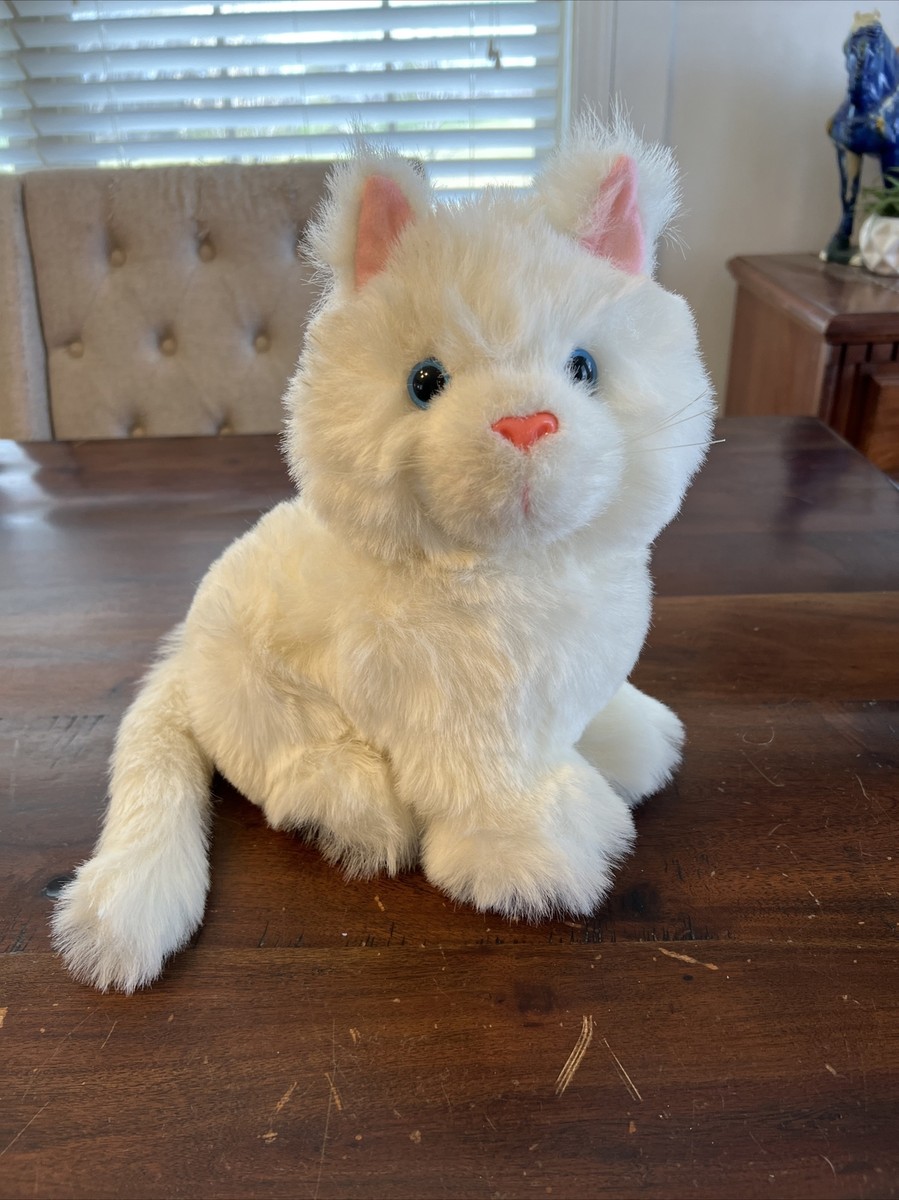 Vintage 1989 White Persian Fluffy Cat 11” Plush! Blue Eyes White