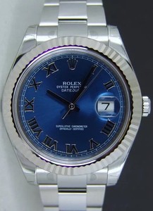 NEW-ROLEX-41mm-18kt-White-Gold-amp-SS-DateJust-II-Blue-Roman-116334-SANT-BLANC