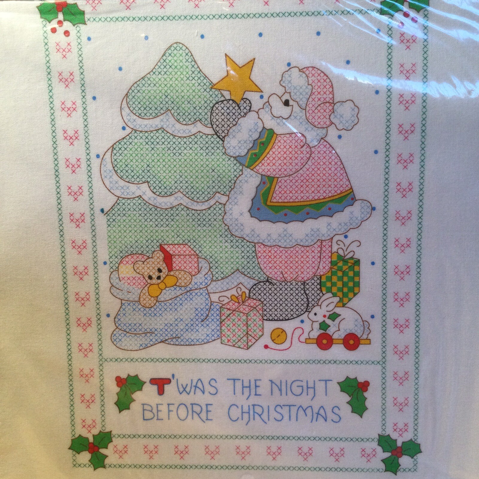 Daisy Kingdom Stamped Cross Stitch Sampler #63451 Christmas Santa VTG 1992 NOS