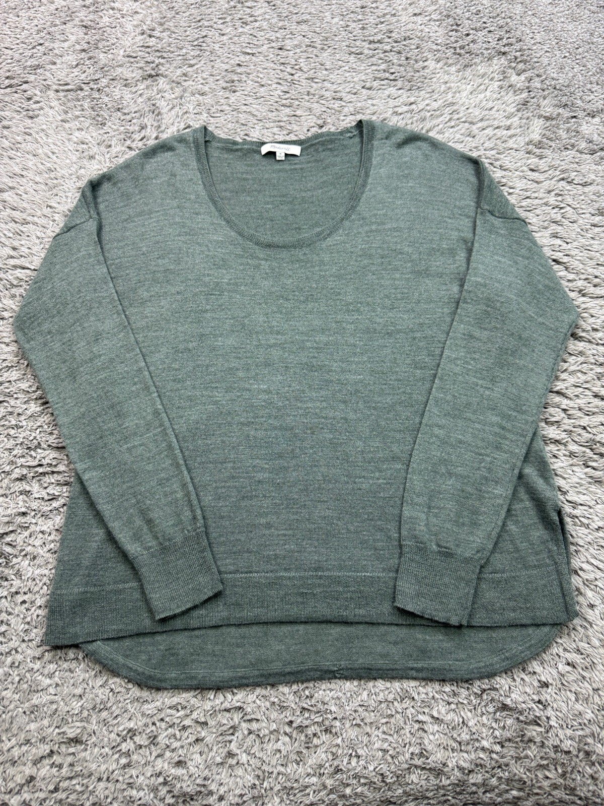 Madewell Sweater Women Medium Heather Green Merino Wool Scoop Neck Minimalist