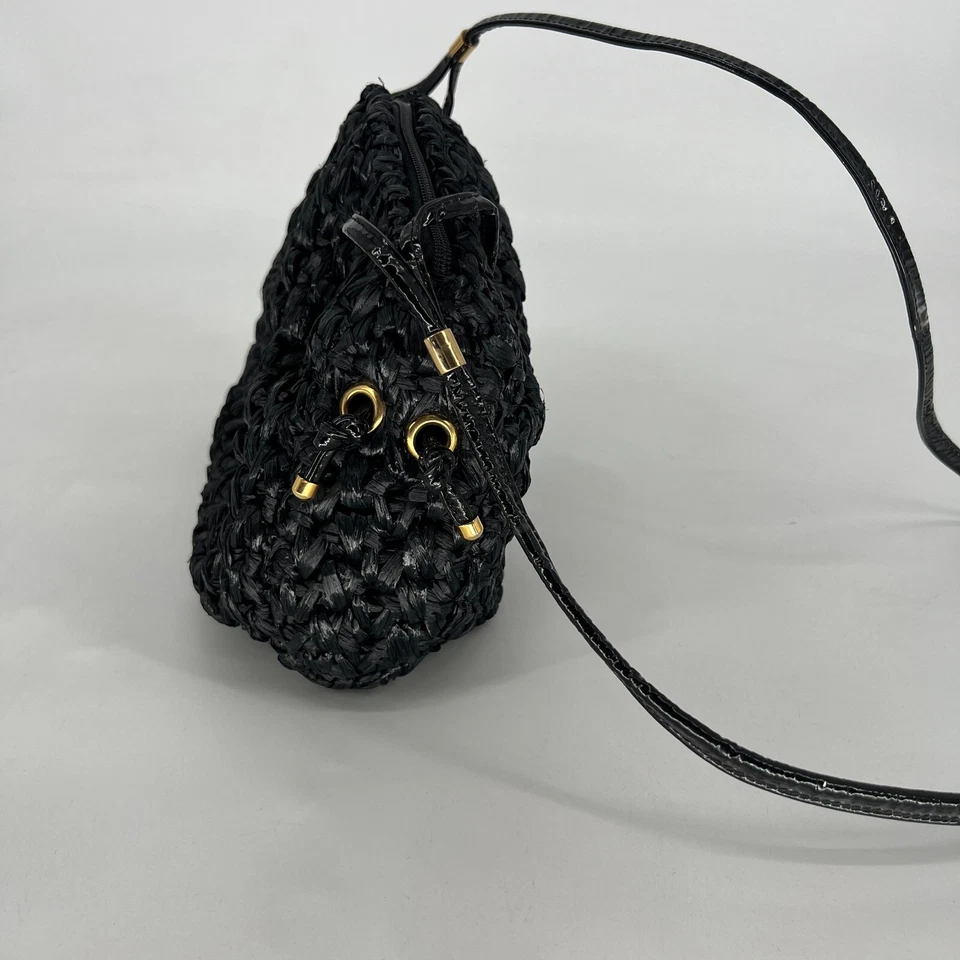 Bolso de Mano Rodo Vintage Negro Bandolera Tejido de Paja Clásico Italia Diseñador Foto 2 de 4