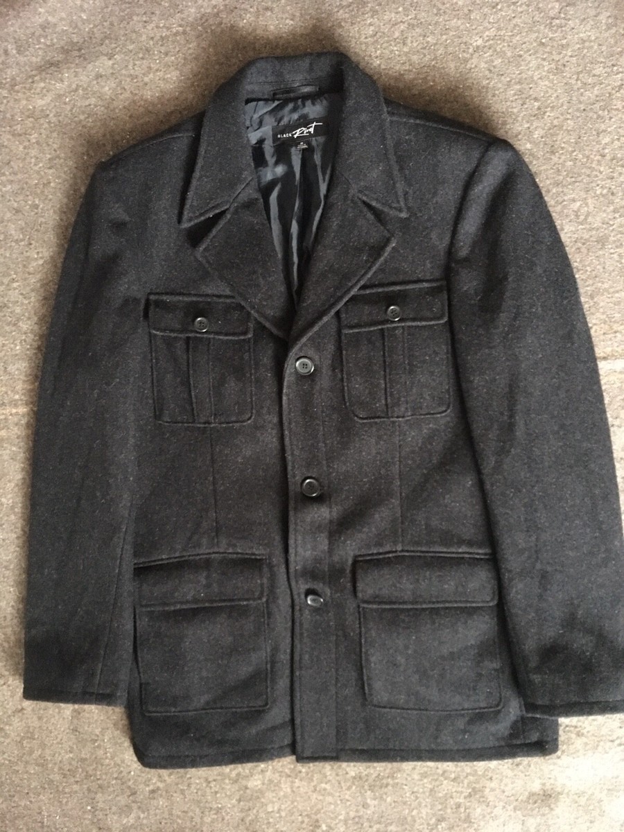 Black Rivet Men's charcoal WOOL overcoat Jacket Size M | eBay
