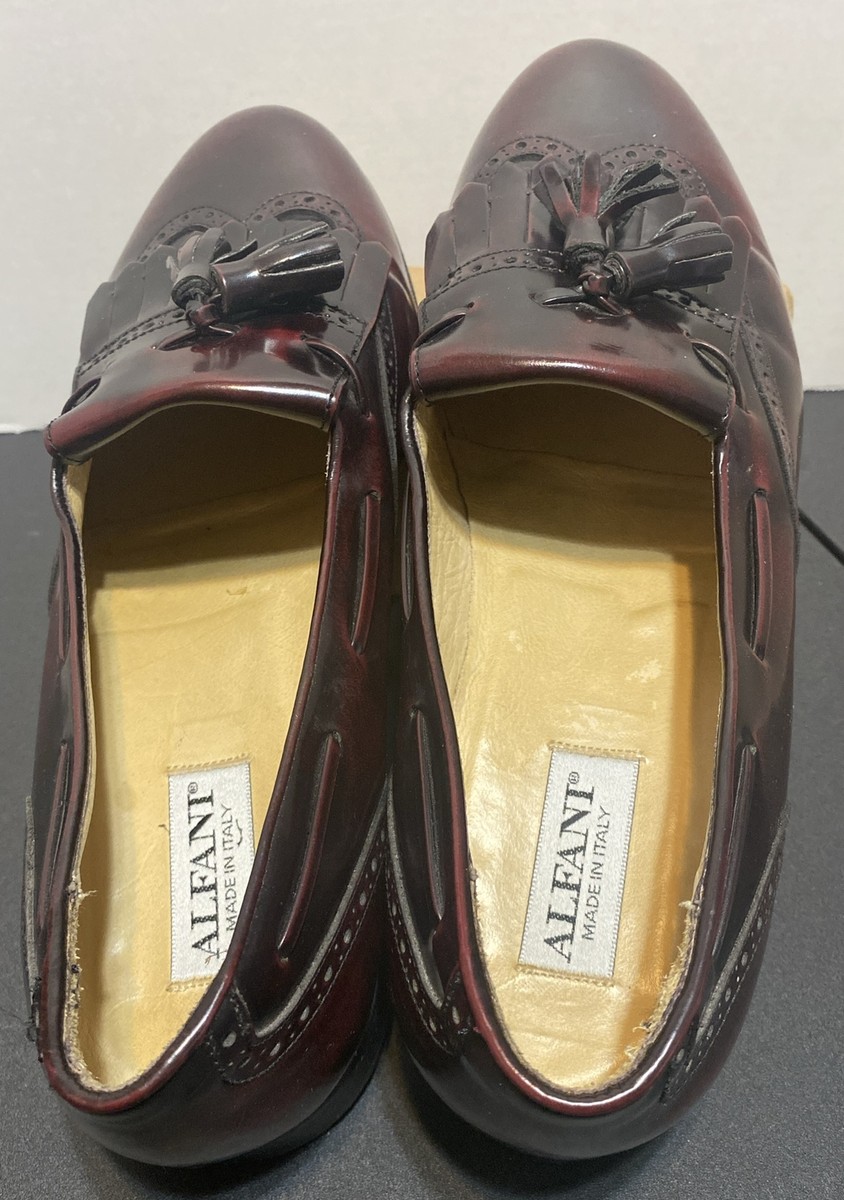 ALFANI Italy Wingtip Tassel Burgundy Leather Loafers Shoes  display picture 2