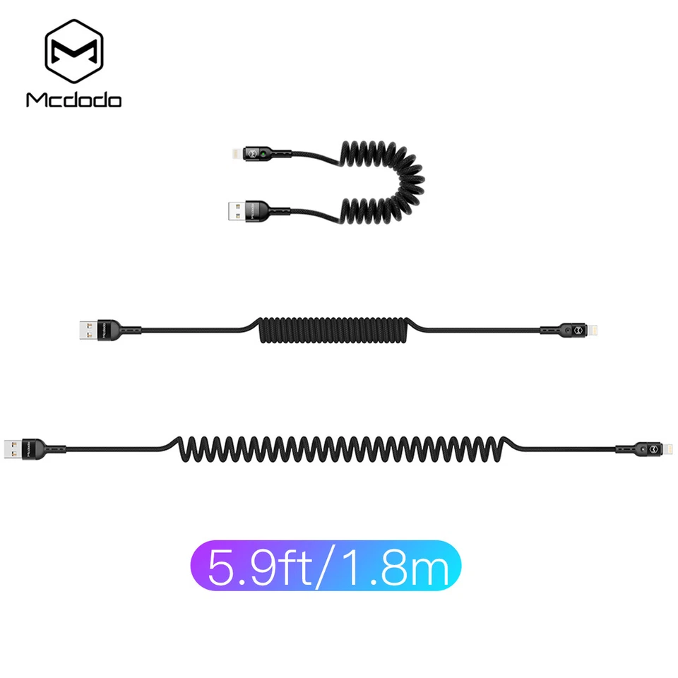 Braided LED Spring Data Cable Cord Charger For iPhone 14 13 12 11 Pro Max SE 7 8 - Image 2 of 4