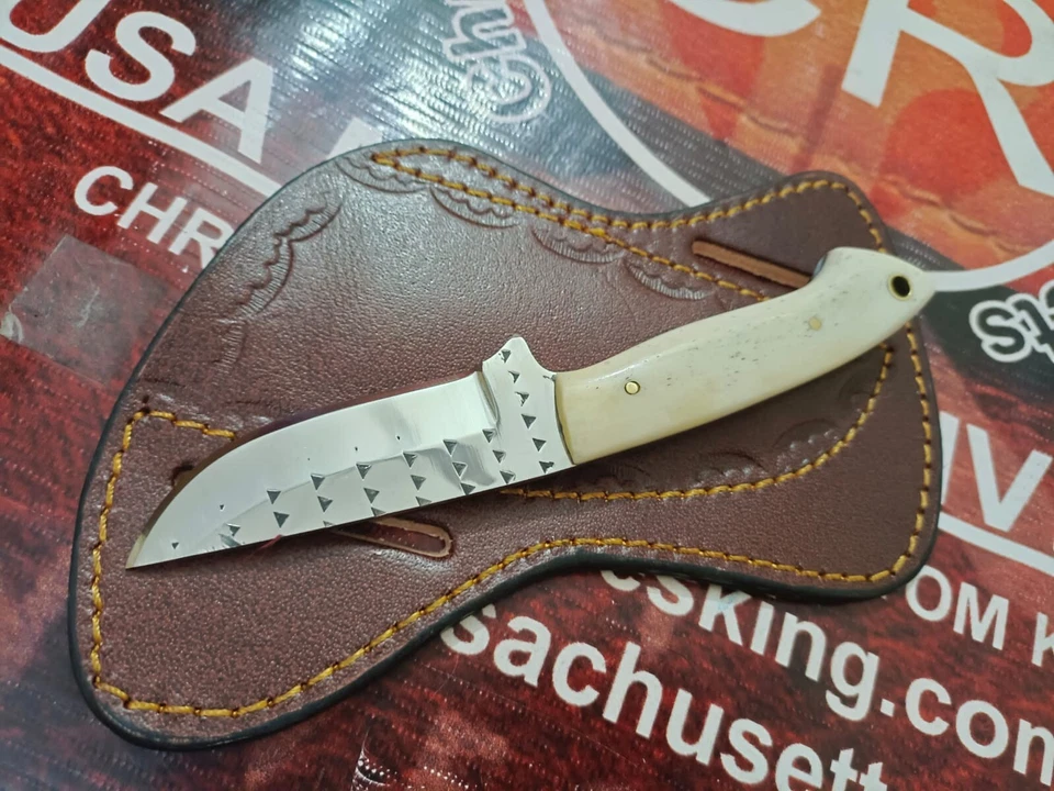 КОВАНЫЙ НА ЗАКАЗ ОХОТНИЧИЙ, КОВБОЙСКИЙ НОЖ ДЛЯ СНЯТИЯ ШКУРЫ С КОСТЯНОЙ РУЧКОЙ И НОЖНАМИ - Изображение 2 из 4