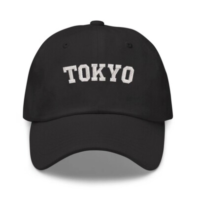 Tokyo embroidered dad hat, black cotton cap hat, vacation cap hat