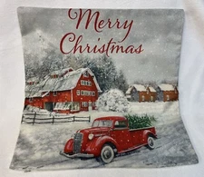 Christmas Barn Truck Tree Snow Christmas Throw Pillow Cover Holiday Home Decor