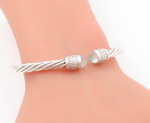 925 Sterling Silver Vintage Bracelet DYADEMA Real Diamonds & Topaz Cuff BT11052 - Picture 3 of 9