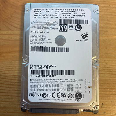 Fujitsu 320GB 5400RPM Laptop Hard Drive 2.5'' HDD [MJA2320BH] SATA, PN 514076-001