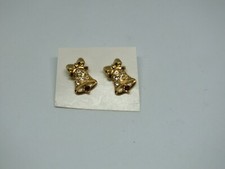 Beautiful Post Pierced Earrings Gold Tone Christmas Bells Clear Red Rhinestones