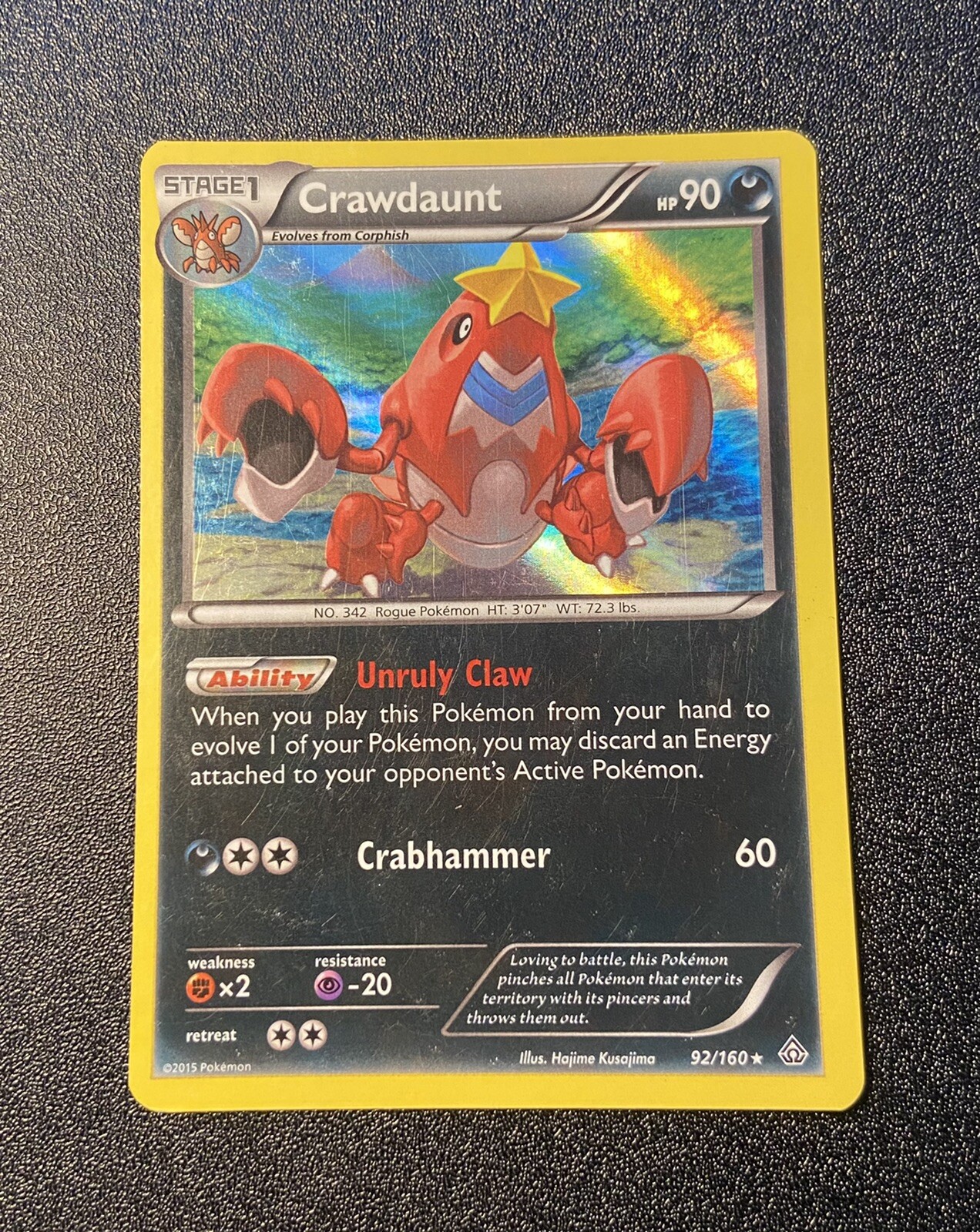 Crawdaunt 92/160 Rare Holo - XY Primal Clash 2015 Pokemon Card - Lightly Played