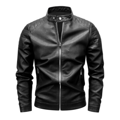 New Men's Faux Leather Jacket Black Slim fit Biker Motorcycle