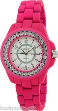 NEW GENEVA MATTE METAL BAND,CRYSTALS FUCHSIA PINK WATCH-7228
