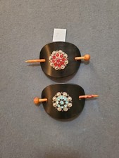 2 Hair Barrettes. Leather. Ponytail. Real Leather. Include Stick Pins.