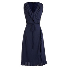 J Crew Medium Dress Navy Blue Ruffle Wrap Dress Sleeveless Knee Length 1214