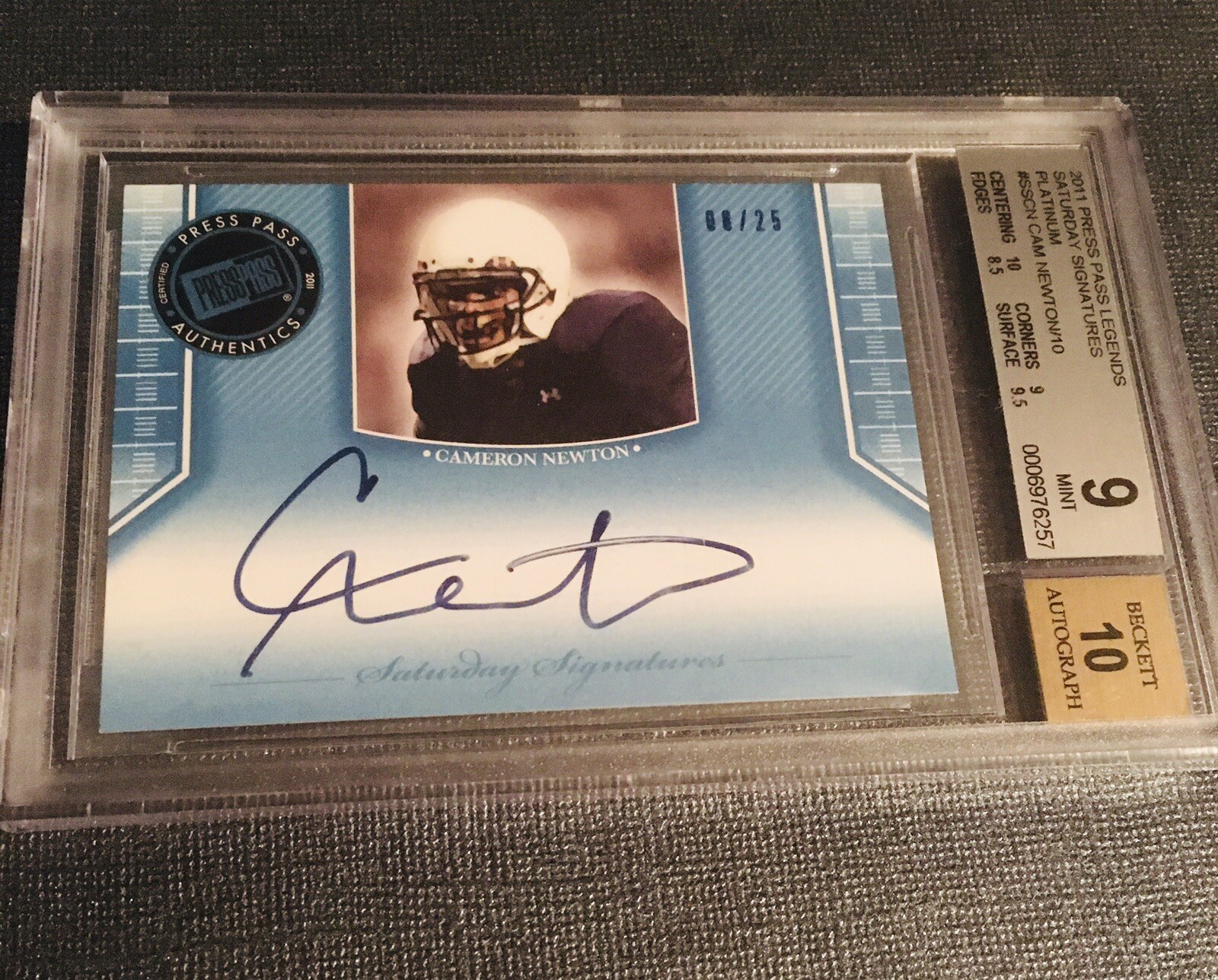 Cam Newton Press Pass Legends Saturday Signatures #SSCN Platinum-Red Ink