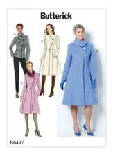 Butterick 6497 Sz 8-24 Coat Shawl Stand Up Collar Princess Wool Pockets Pattern