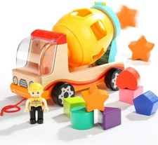 Baby Toddler Shape Sorter Toy Wooden Mixer Truck Colourful Blocks Learning Gift