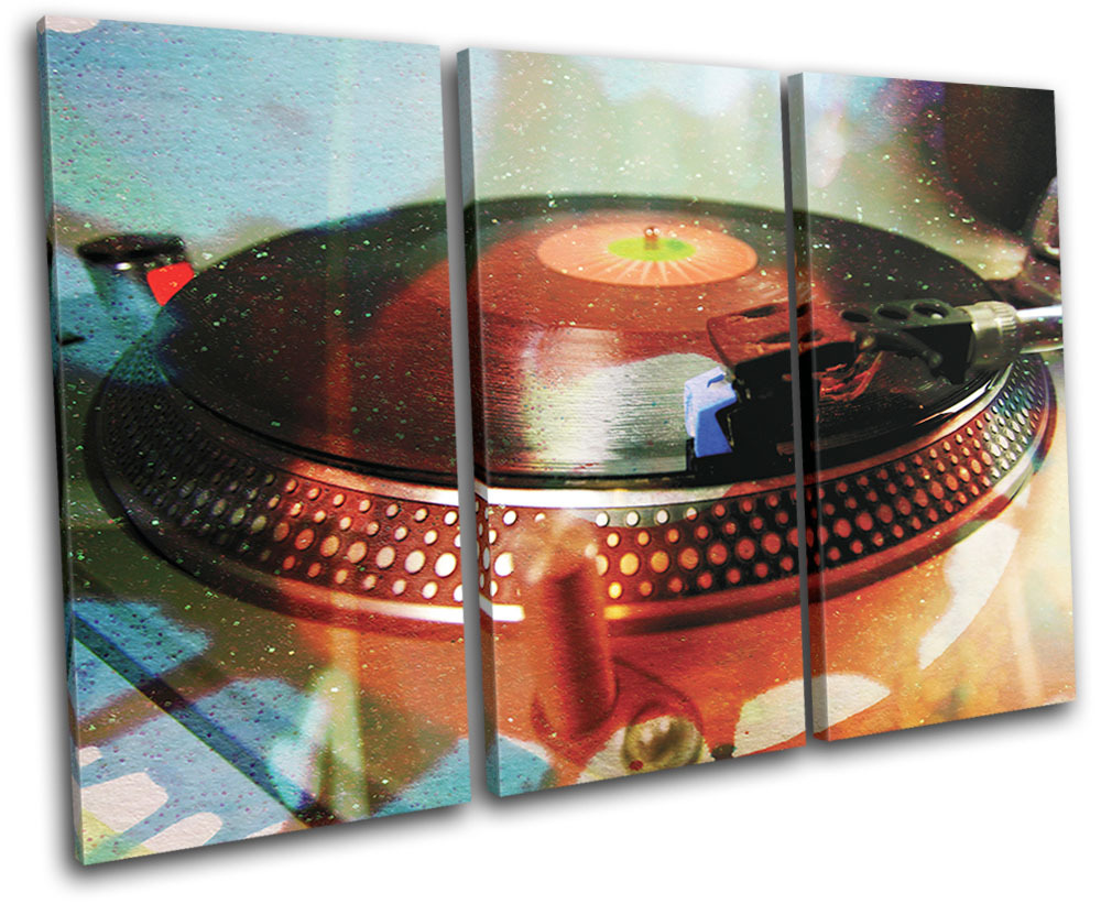 Vintage DJ Turntable Decks Club Treble Canvas Wall Art Print-image
