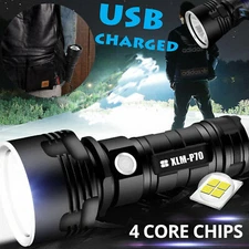 SuperPower USB Flashlight 4 CORES 70 WATT Tactical torch rechargeable