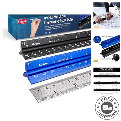 High Visibility 12-Inch Triangular Drafting Tool Ruler Set with Metal Standard