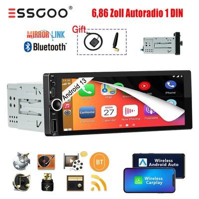 1 DIN Autoradio Android 13 Apple Carplay GPS Navi RDS Bluetooth WIFI Mirror Link