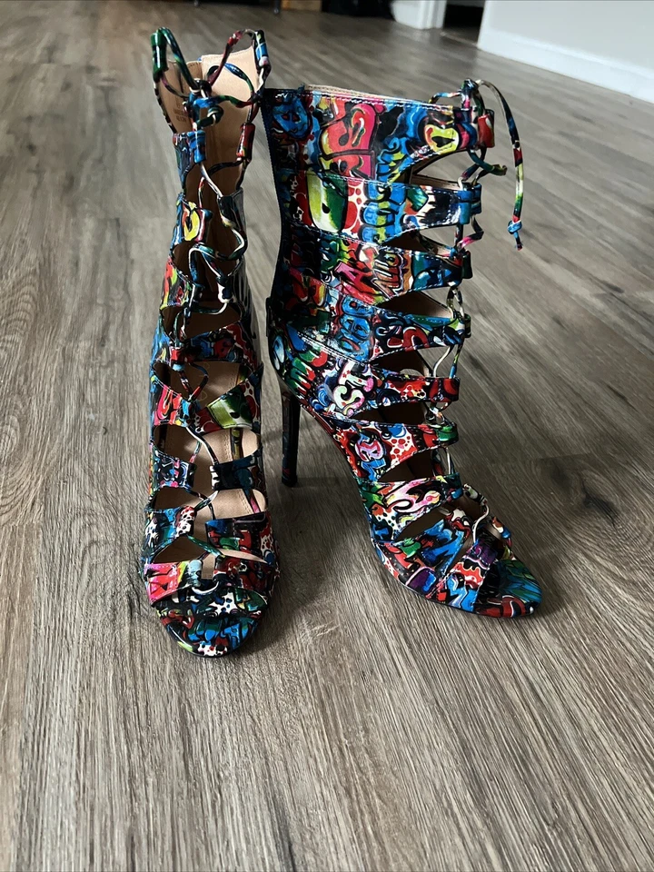 Tacón con cordones Liliana Graffiti enjaulado | Tacones altos | Talla 8,5 | Tacones multicolores Foto 4 de 4