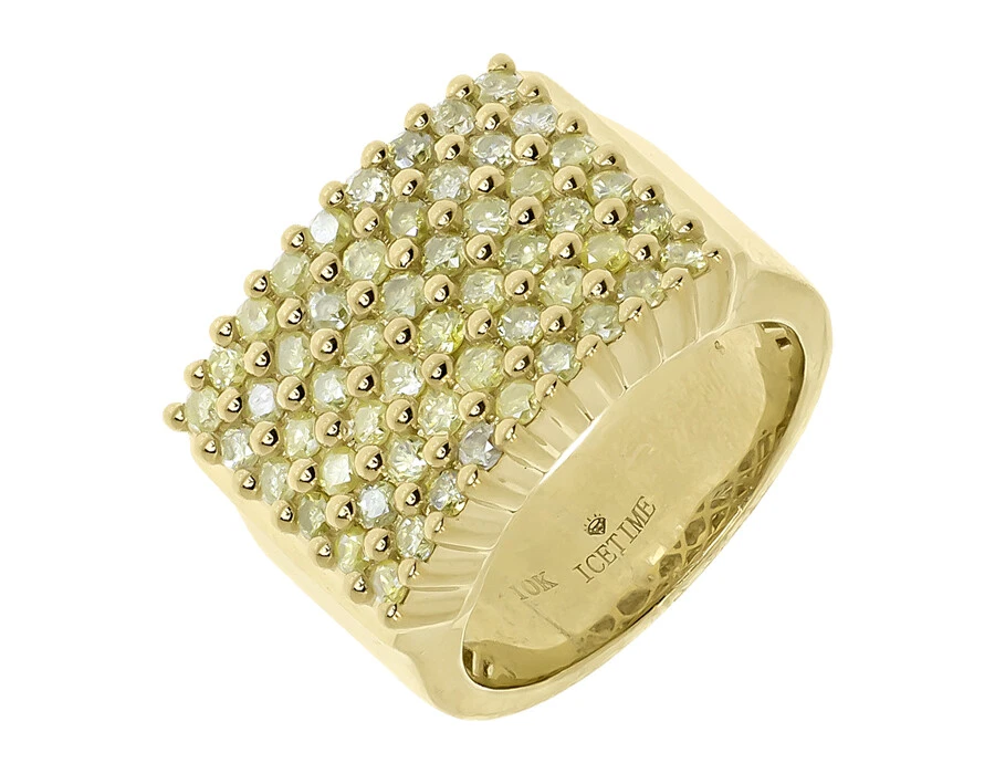 Anillo de oro amarillo de 10 quilates con punta canaria redonda de diamantes de 14 mm para hombre banda de moda de 2,5 quilates