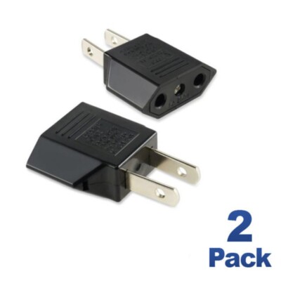 2 Pack Travel Outlet AC Power Plug Adapter Converter European Euro EU to USA US