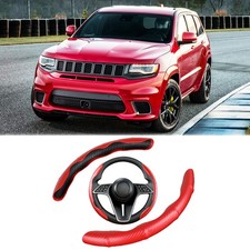 For Jeep Grand Cherokee 1538cm Steering Wheel Cover Leather Carbon Fiber Red
