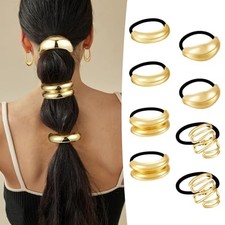 8 PCS Gold Hair Ties for Women Elastic Metal Hair Ties Ponytail Cuffs Gold 1