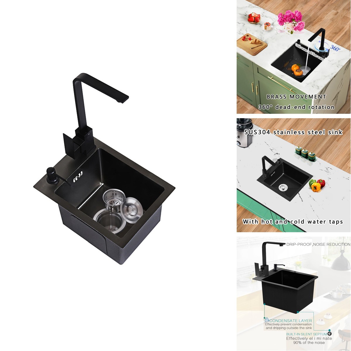 Bigyouzi Square Single Bowl Kitchen Sinks Sus304 Black Stainless Steel Small