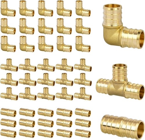 48 Pack 1/2" PEX Fittings Set, Each Elbow, Tee and Coupling Brass Crimp Fittings