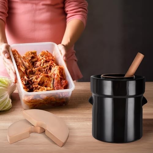 Fermentation Crock 2 Liter / 0.5 Gallon, Sauerkraut Crock with Lid, Weights & Po