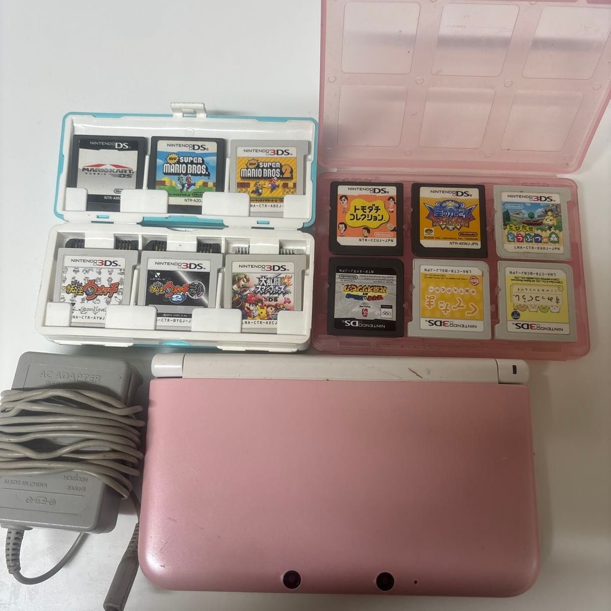 Nintendo 3DS XL Pink White NTSC-J Tested Working 15 Games No