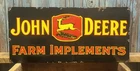Large Vintage John Deere Farm Implements Porcelain Metal Dealer Sign / Tractors
