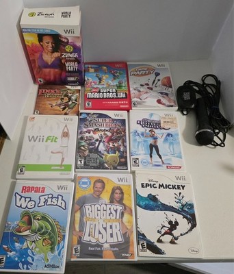 Nintendo Wii Game Lot Mario Bros Smash Brawl HSM Mickey Wii Fit + 9 Game Bundle