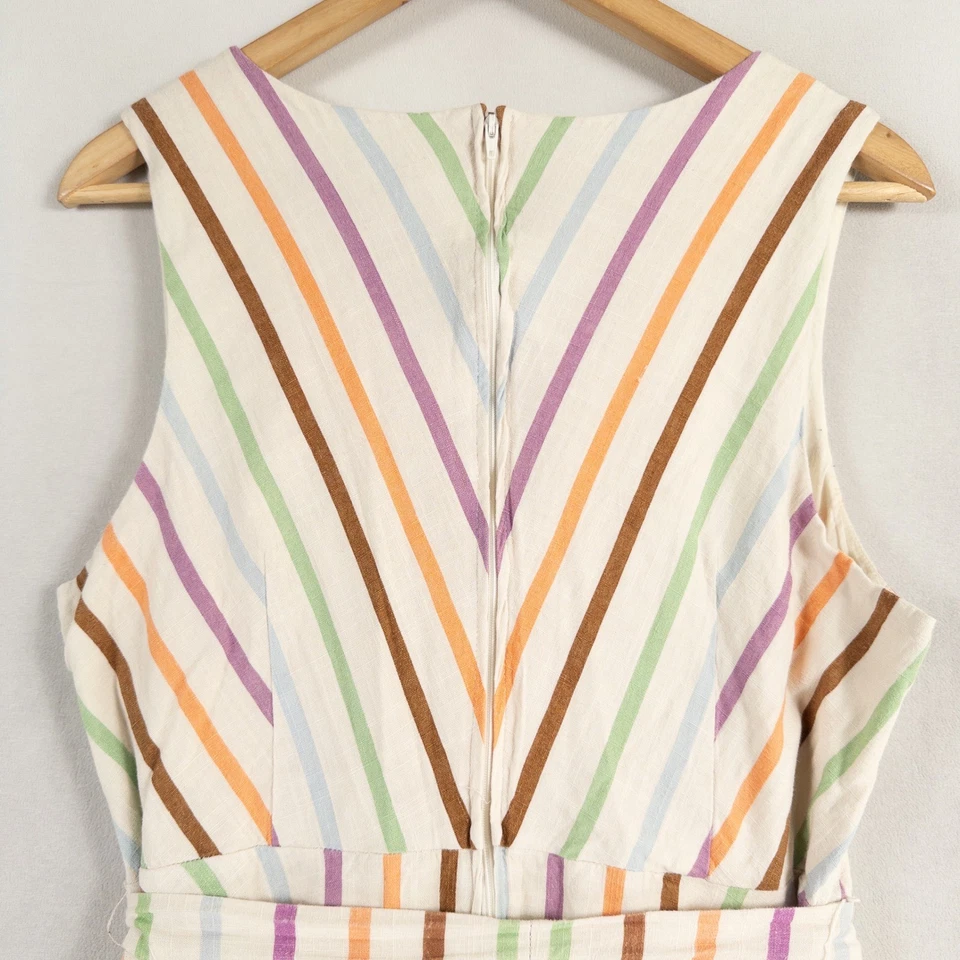 Vestido ModCloth para mujer 1X multicolor a rayas sin mangas con cinturón bolsillos estilo retro Foto 4 de 4