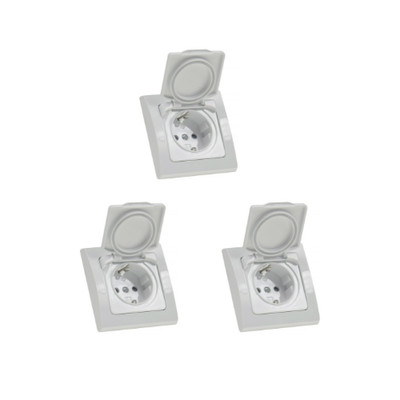 3x ChiliTec DELPHI Schutzkontakt-Steckdose IP44 Weiß Unterputz inkl. Rahmen 16A