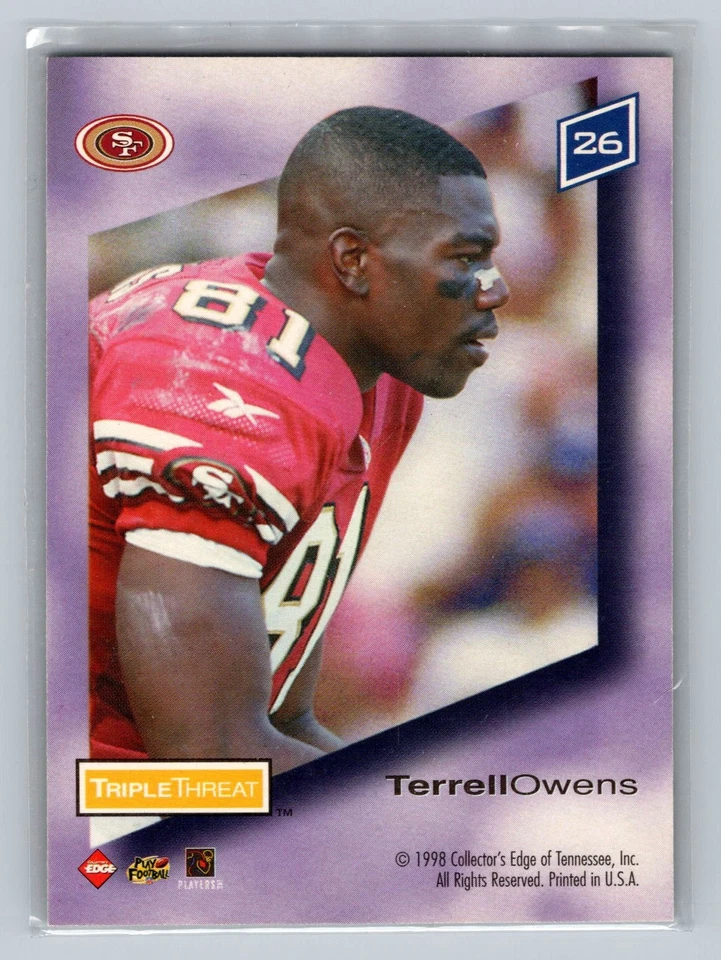 1998 Collector's Edge Supreme Season Review Terrell Owens Triple Threat (T3) #26 - Image 2 of 2