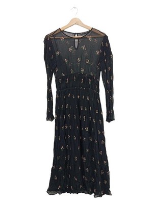 ZARA BASIC Langarmkleid Damen Kleid Gr. DE 38 pink-grün-schwarz Casual-Look