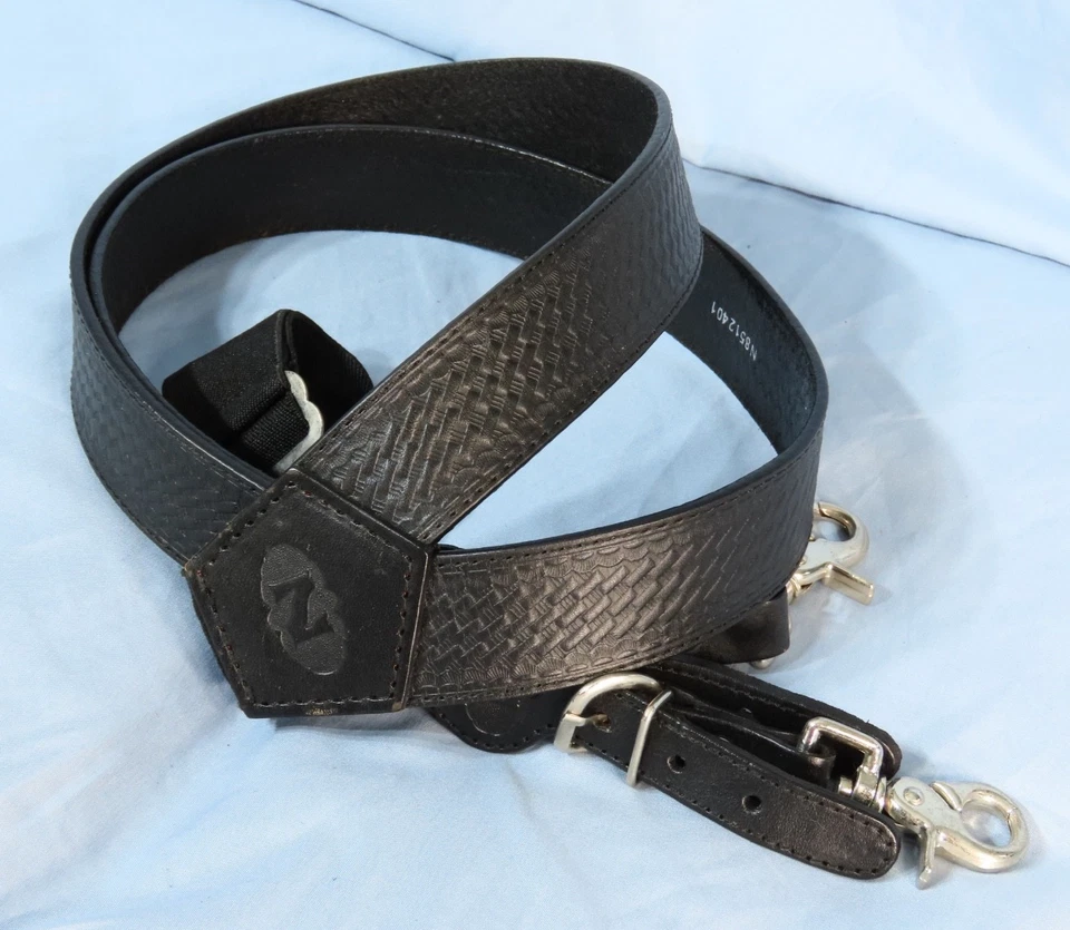 VTG Nocona Boots TOOLED BLACK LEATHER SUSPENDERS Heavyweight BIG CLIPS Western - Image 2 of 4