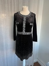 Vintage Y2K Baishany Black Rhinstone Embellished Womens Black Midi Dress Size S