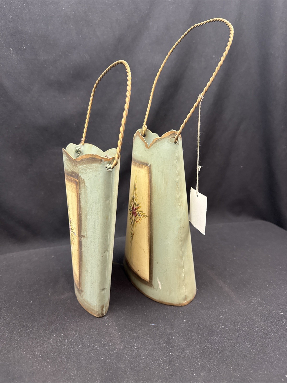 Wall Pocket Planters Sage & GOLD METAL PLANTER French Garden BASKET DECOR Pair!