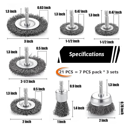 Drahtbürste für Bohrer Set 21-teilig, Schleifdraht Rad für Bohrer 1/4 Zoll Sechskant S... - Bild 4 von 8