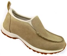 Lands' End Womens Slip On Walking Shoes Size 6.5B Beige Suede Moc Toe Comfort