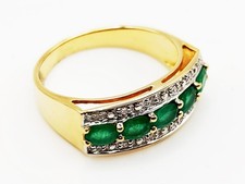 Bague Jonc OR 18K (750) - 4.2g - 5 Émeraudes Ovales & Diamants - T56 - Luxe