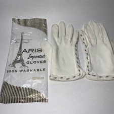 Vintage Embroidered Women  s Gloves Size 7 White Ladies 1950  s MCM Flower Edged