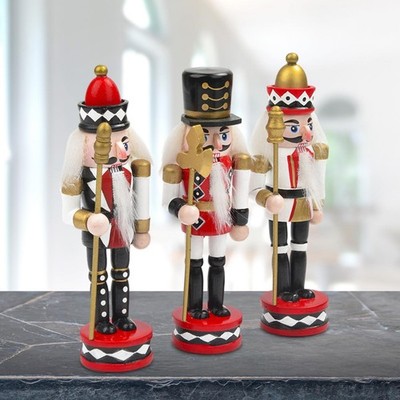 3x Holz Nussknacker Ornamente Weihnachten Nussknacker Figuren 14 cm traditionell